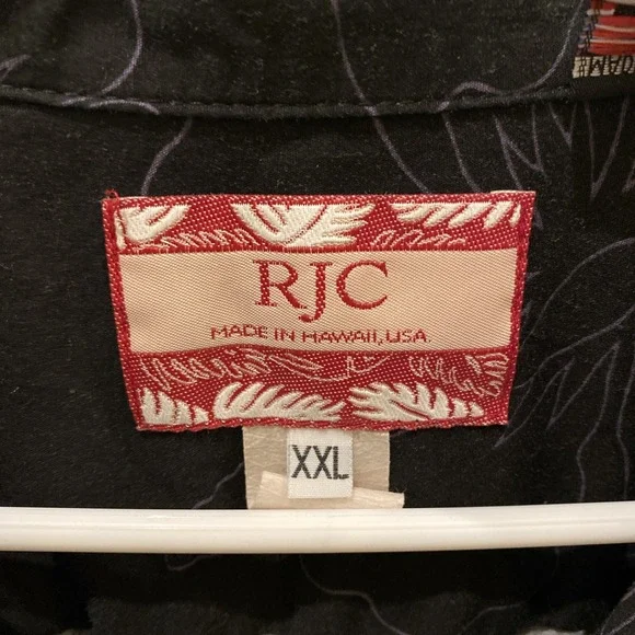 VTG‎ RJC Hawaiian Shirt 2XL Made in USA Black Purple Brown Palm Trees Floral - Picture 3 of 7